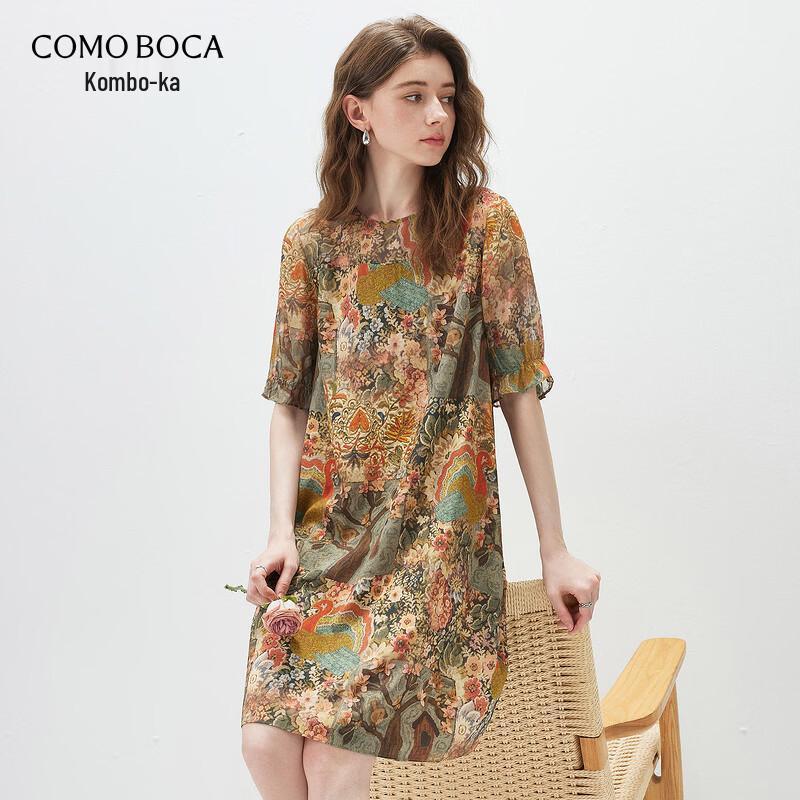 Komengboka 2026 Summer Silk Blend Retro Print Midi Dress S