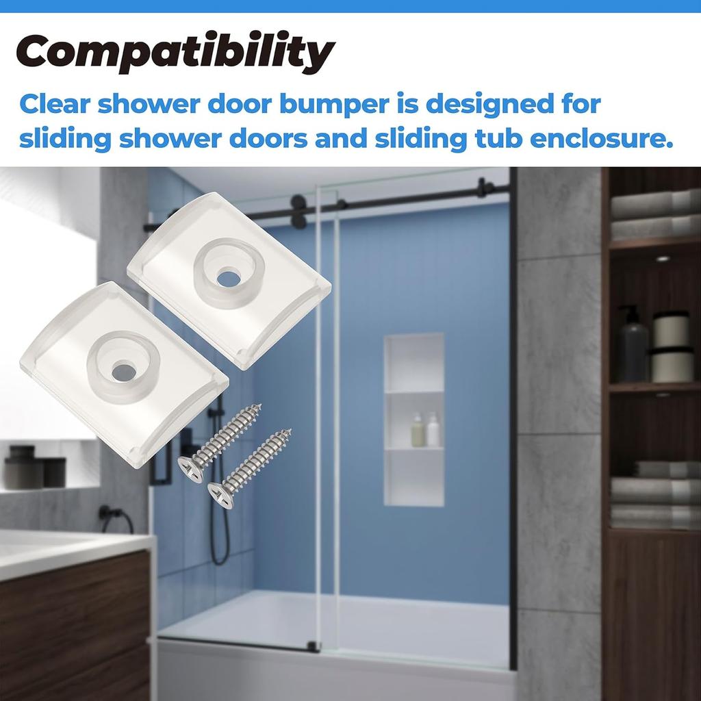 Wall Jamb Bumper for Glass Sliding Shower Doors Suitable for Shower Glass Moving Doors, Clear Shower Doors Bumper with Screws for Use with Sliding