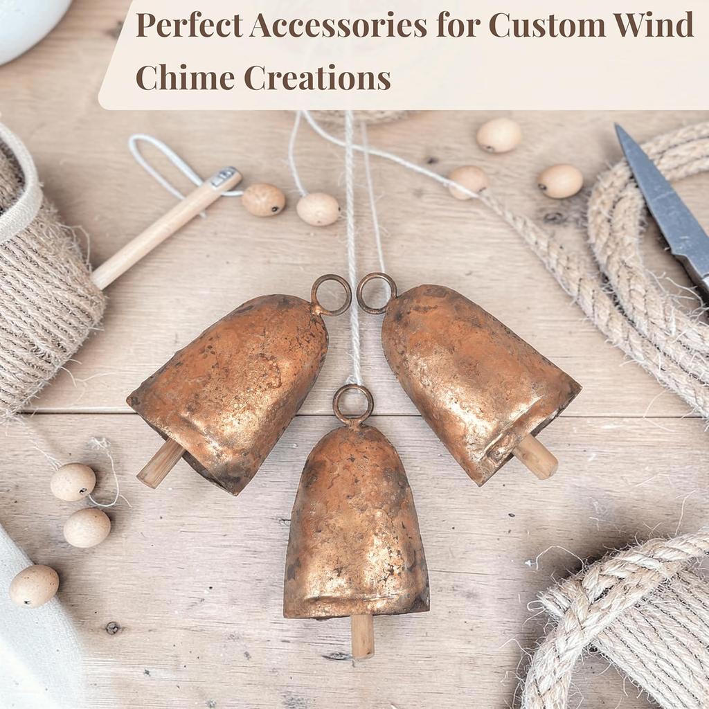 Handmade Decorative Bells Set of 3 | Artisan Brass Finished Iron for Festive Home Décor and Holiday Wreath Making | Unique Traditional Accents