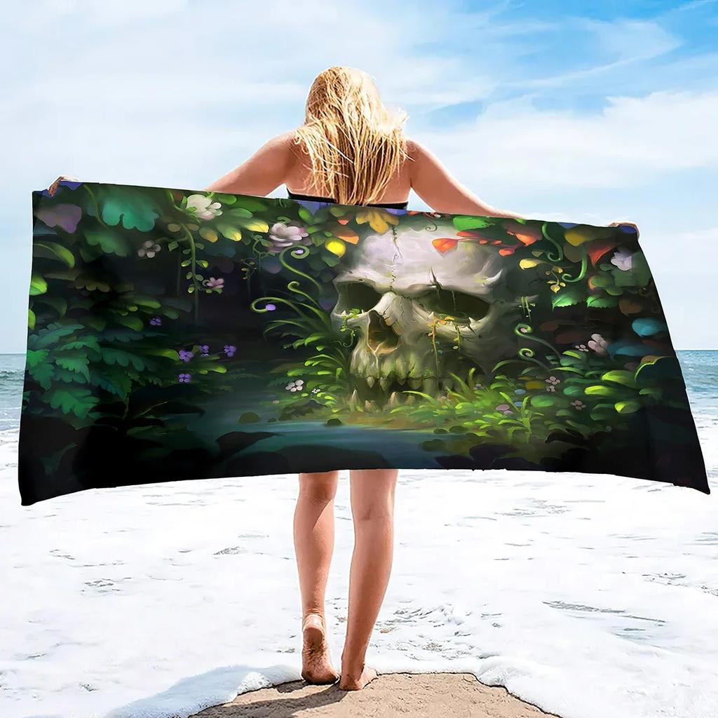 Skull Beach Towel Lightweight Terry Fabric Quick Dry Travel Absorbent Oversized Thin Towels for Pool Swimming Bath Camping