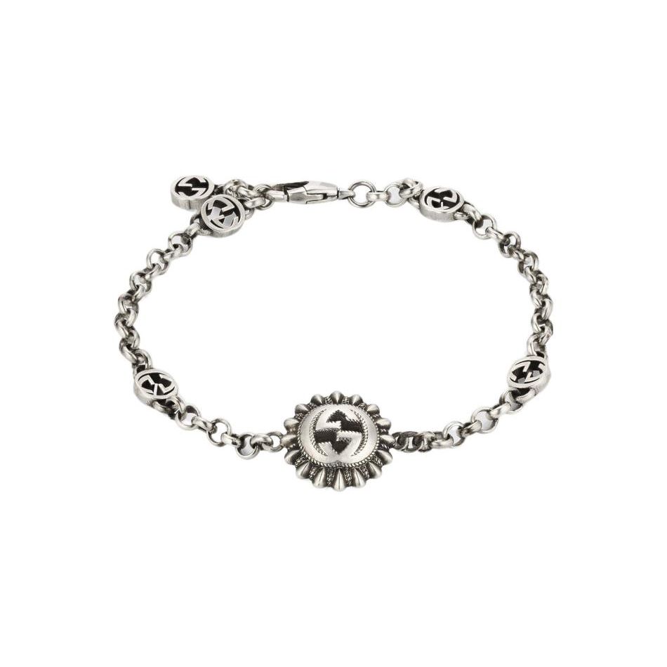 Gucci Interlocking Double G Pattern Matte 925 Silver Bracelet Unisex Bracelet 731193-J8400-0728 Dust Bag+Box (Random Color),17