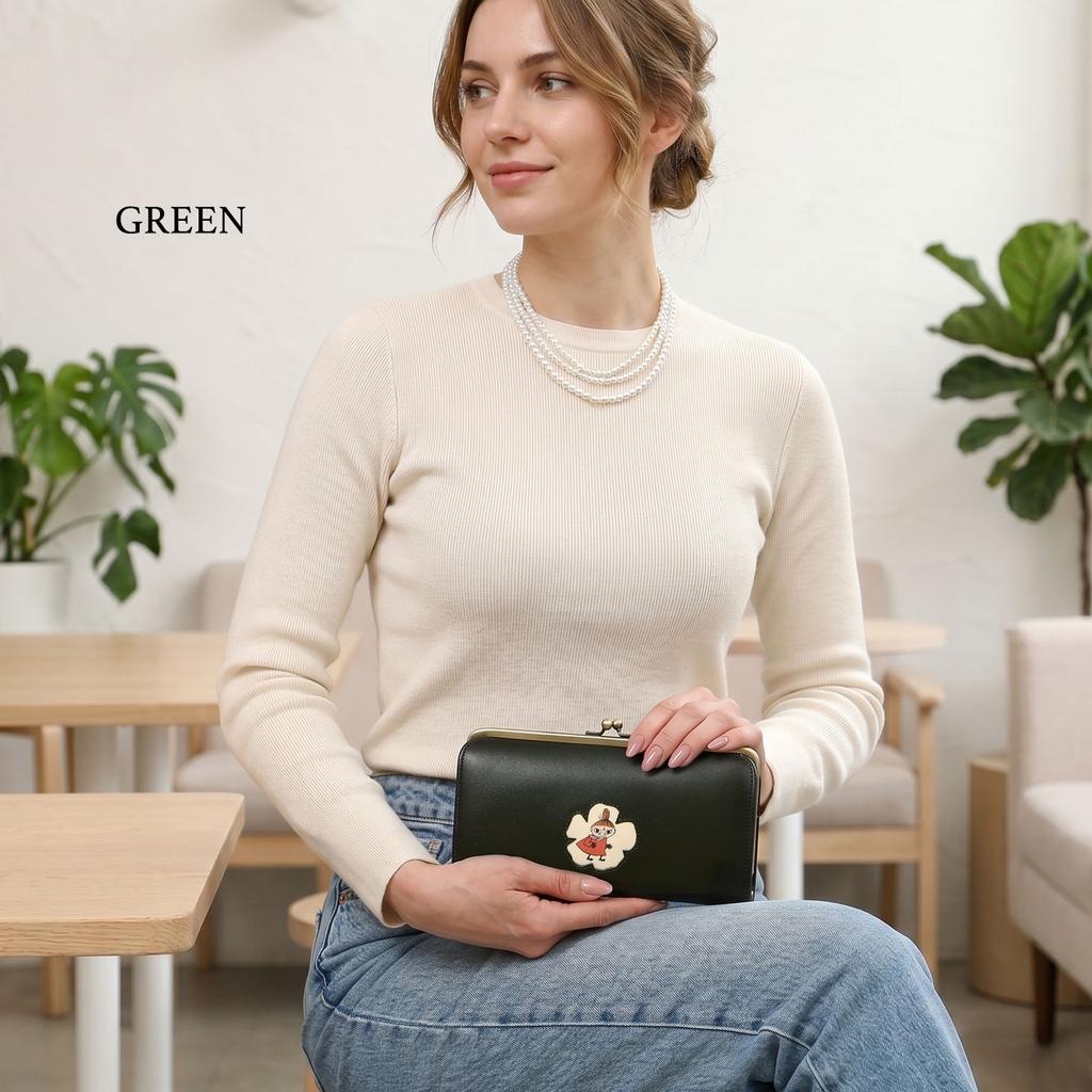MOOMIN Little My Wallet 82046 Chrome Tanned Vegetable Leather Cowhide Genuine Clutch Long Card Holder Coin Pocket Purse Bill Compartment Lightweight
