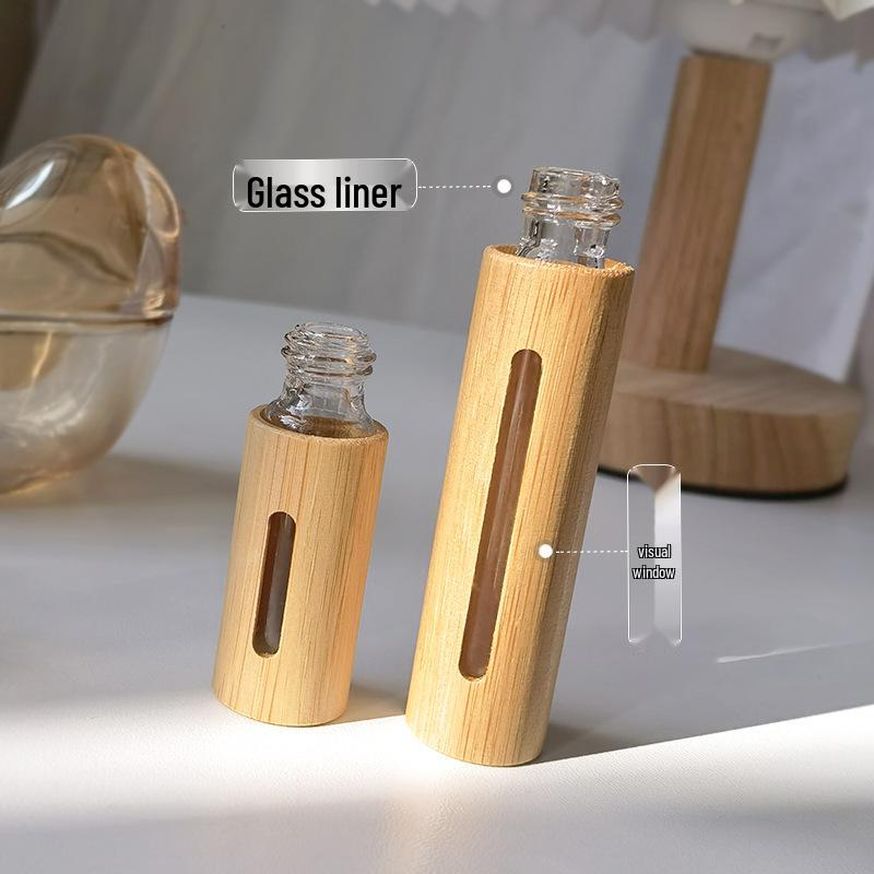 Bamboo Spray Bottle with Glass Liner and Aluminum Nozzle, Available In 5ml and 10ml, for Perfume Dispensing.