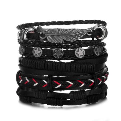 Herren Mehrschichtarmband Mode Hohles Lederarmband und Armreifen
