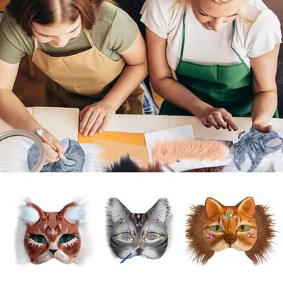 Kit Maschera Therian Fai da Te Maschera Gatto Volpe Mezza Faccia Vuota Dipinta a Mano con Pelliccia Rete per Occhi e Fogli di Feltro per Halloween Carnevale Festa in Maschera Cosplay