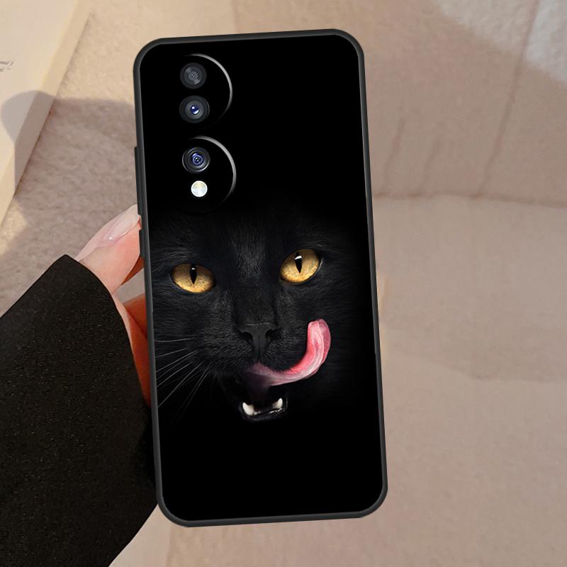 Black Cat Face Kitty For Honor Magic 7 Lite 6 5 V5 Case For Honor 400 200 Pro 90 70 50 X8a X8b X9a X9b X9c Cover