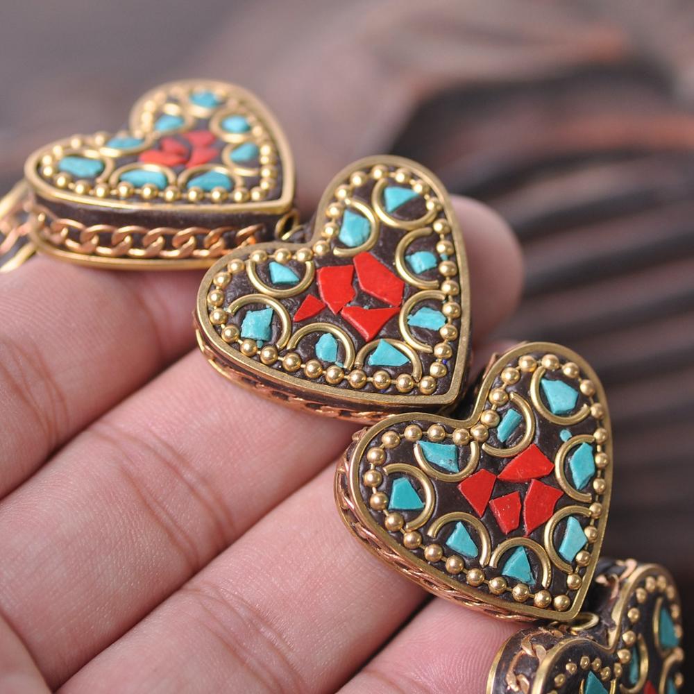Handmade Nepalese Buddhist Tibetan Brass Metal & Clay Loose Craft Beads for Necklace Jewelry Making DIY