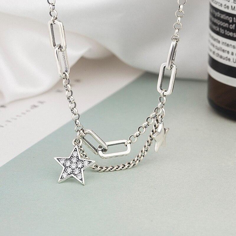 Trendy New Style Diamond -Studded Clavicle Chain 100 %S925 Silver Personality Fashion Temperament Woman Necklace