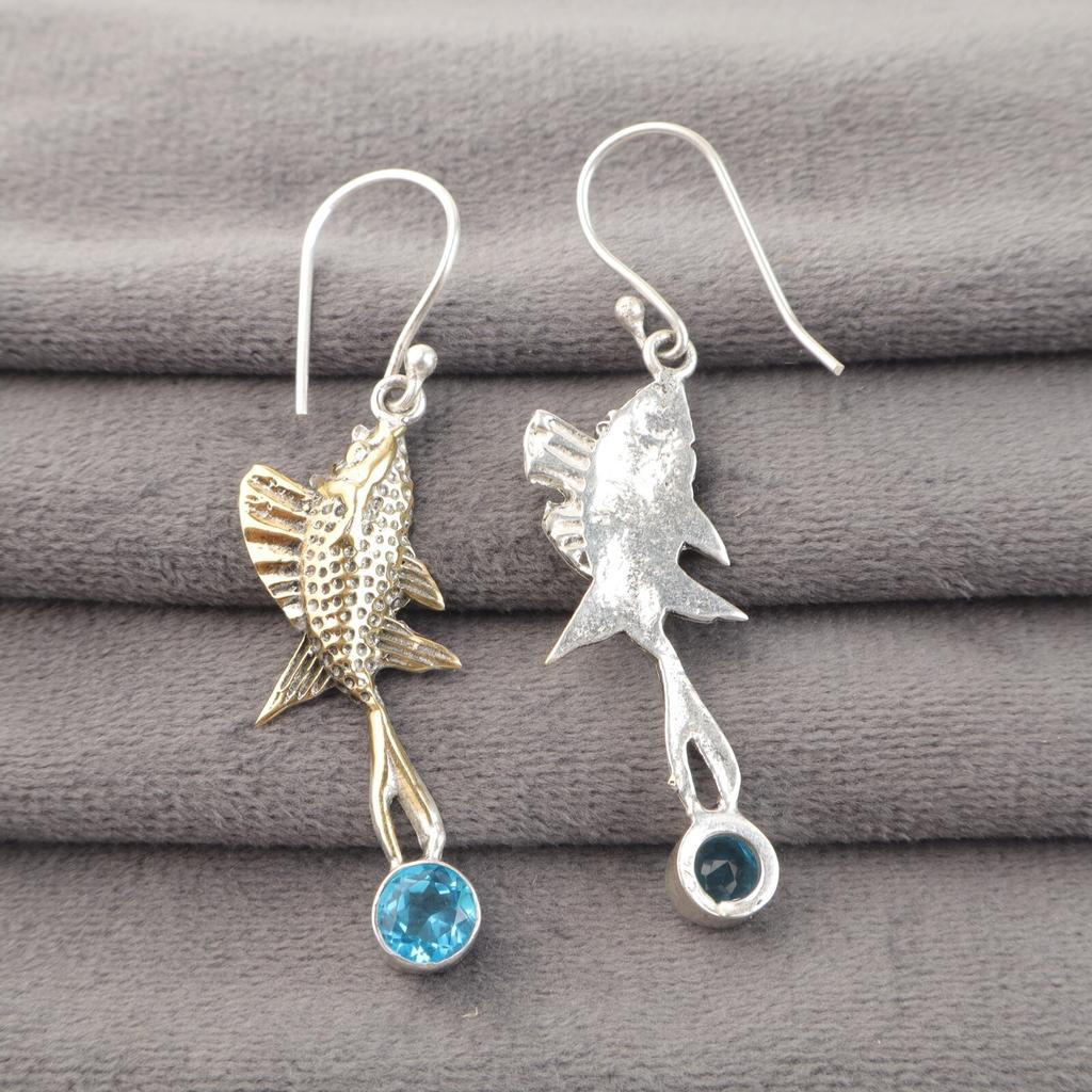 Swiss Blue Topaz Gemstone 925 Sterling Silver Drop Hook Sisters Gift Earrings EE-148-18