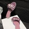 Fashion 2025 Luxury Silk Floral Slippers Women Low Heels Sandalias Ladies Elegant Home Pantuflas Shoes Summer Femme Antiskid Flat Slides