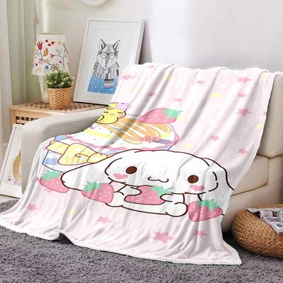 1pc Strawberry Rabbit Blanket Lightweight Flannel Throw for Sofa Bed Travel Camping Livingroom Office Couch Chair