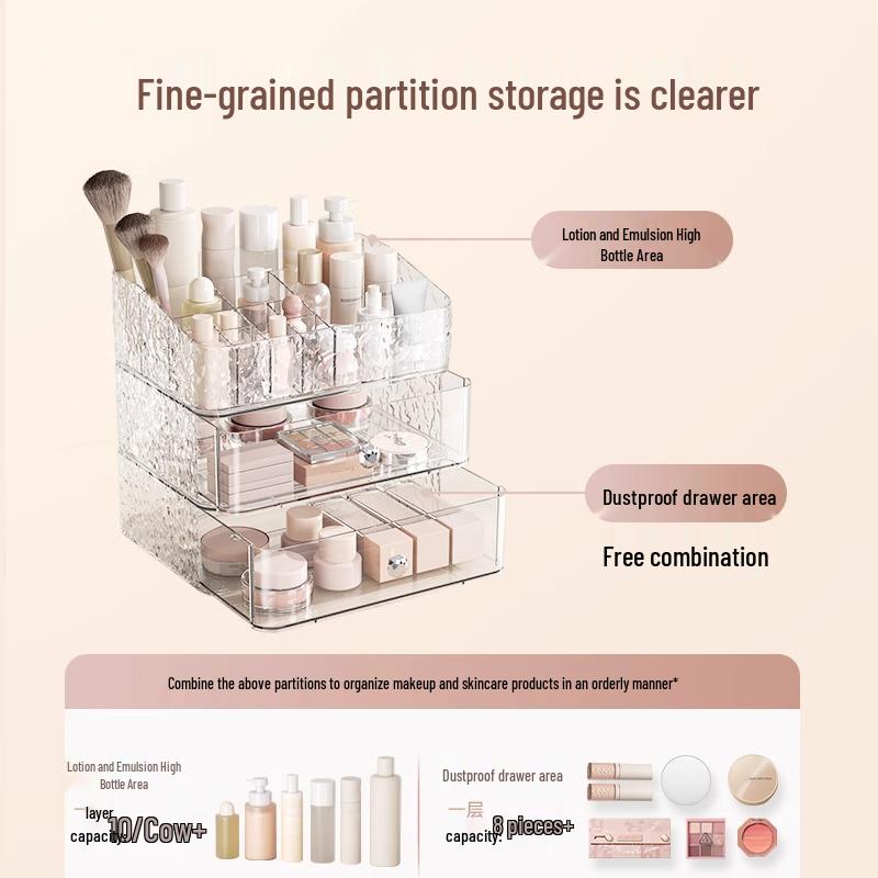 Luxury Large Capacity Cosmetic Storage Box with Drawers for Desktop or Dressing Table