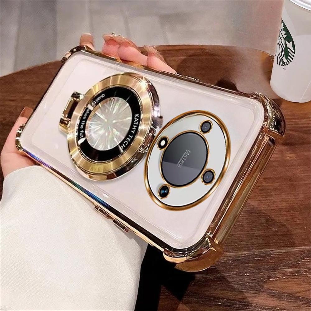 Luxury Plating Holder Phone Case For Honor X9D X8D X7D X9C X9B X6A X6B X6C X8 X8B X8C X5C Plus Shockproof Soft Stand Clear Cover