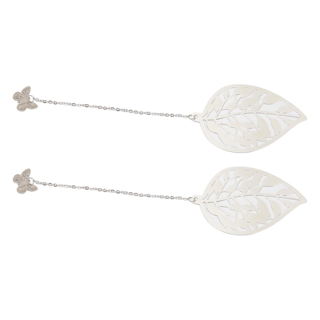 2Pcs Metal Bookmarks Retro Leaf Style Silver Color Elegant Light Slim Hollow Bookmark for Office School Family