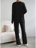 2025 Autumn Women's Cross-border Casual V-neck Rib-knit Set with Loose Straight-leg Pants