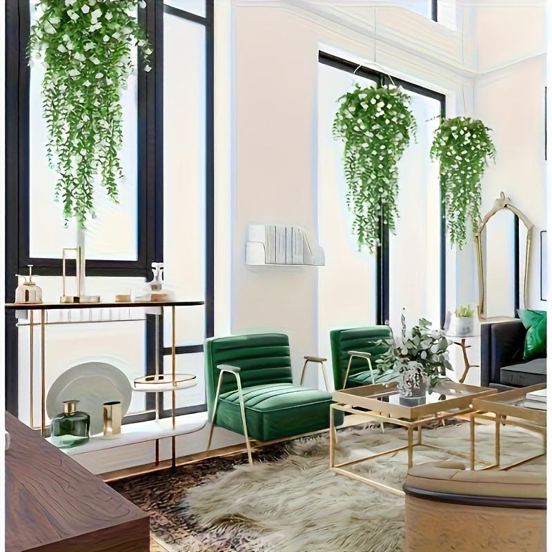 2pc UV Resistant No Fade Artificial  Flowers Eucalyptus Camellia Hanging Realistic Faux Floral for Outdoor Indoor Wall Decor