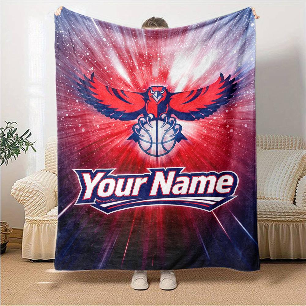 Name Custom Atlanta Hawks Print Flannel Blanket High Quality Warm Comfortable Cover for All Seasons Perfect for Gifts Home Decor