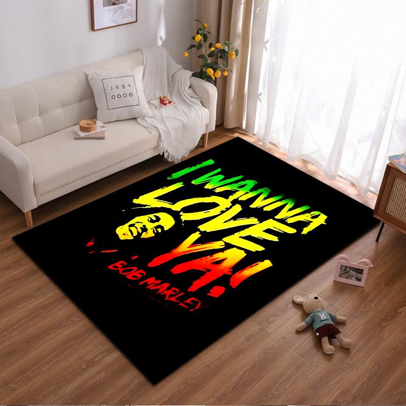 Colorful Bob Marley Carpet with "I Wanna Love Ya" Text Design Suitable for use as an anti-slip for living room bedroom sofas