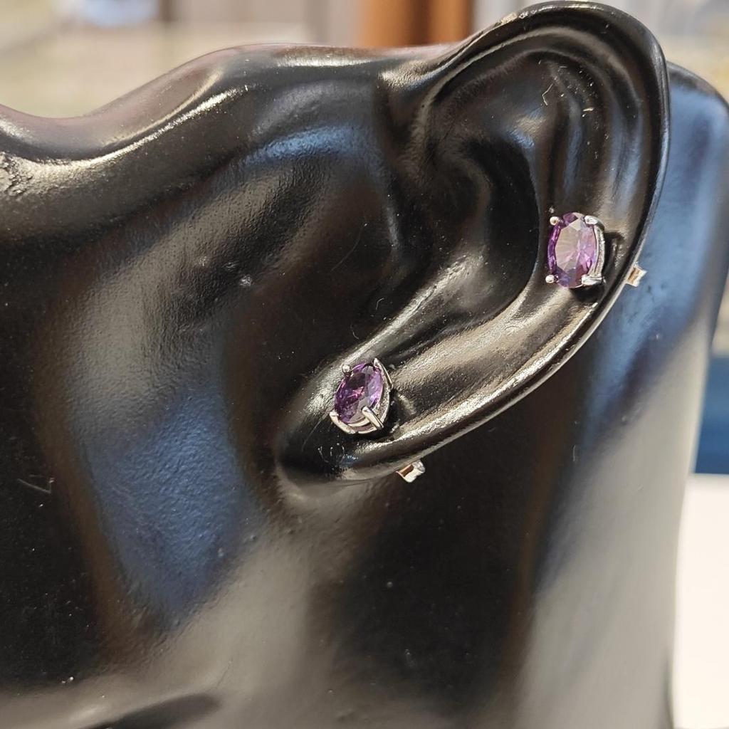 Women's 925 Sterling Silver Earrings Stud Amethyst Oval Purple Earring