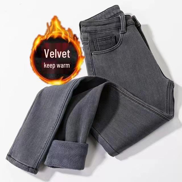 

Женские джинсы с высокой посадкой, облегающего кроя, из серого хлопкового плюша, для осени/зимы 31 for 125-135 jin