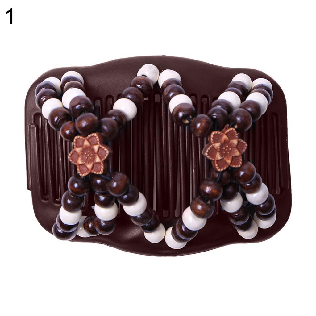 Accessorio per pettine con clip per capelli, copricapo da donna con doppio cursore, perline di legno