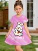 Girl Clothes Cute Rabbit Graphic Printed Girls' Princess Dress Summer Casual Dress for Girls Outfit O-Neck Birthday Gift Clothes