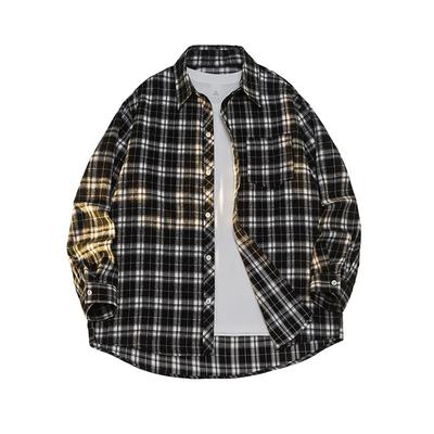Men's Fashion Casual Loose Plaid Pocket Lapel Long Sleeve Shirt Top Blouse