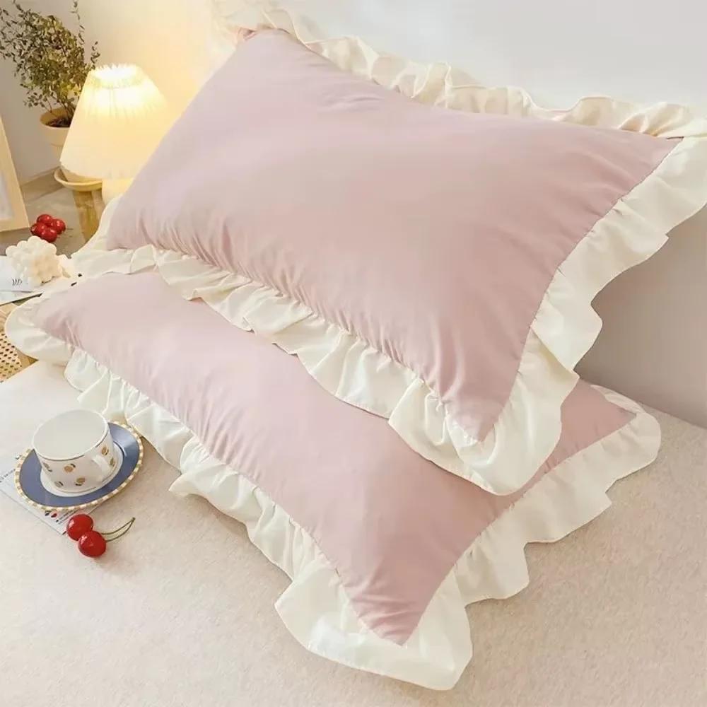 European Princess Pillow Cover Cushion Ruffle Pillow Sham Decorative Cotton Pillowcases with Invisible Zipper
