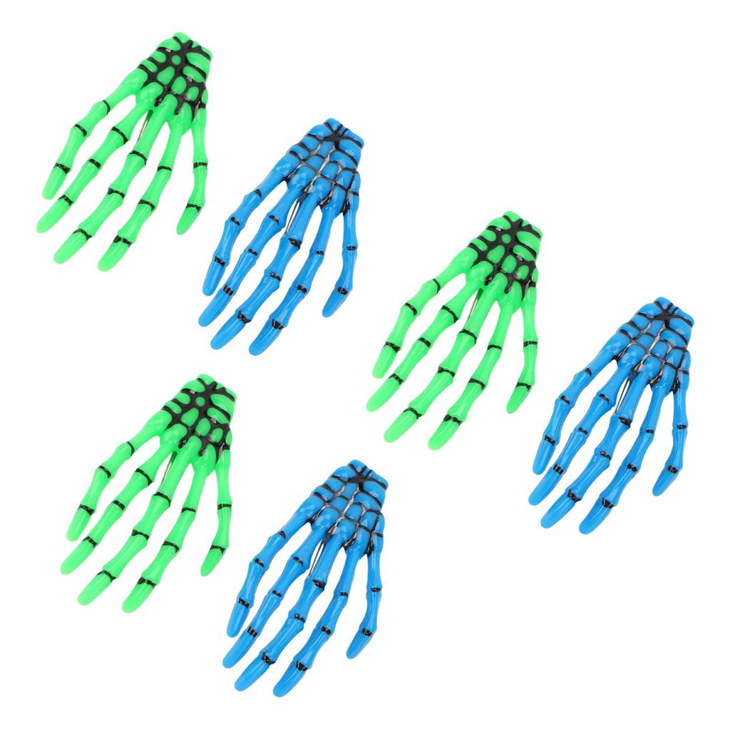 6 PCS Hands Bone Hair Clips Blue Green Portable Scary Hand Claws Hairpins for Halloween Cosplay