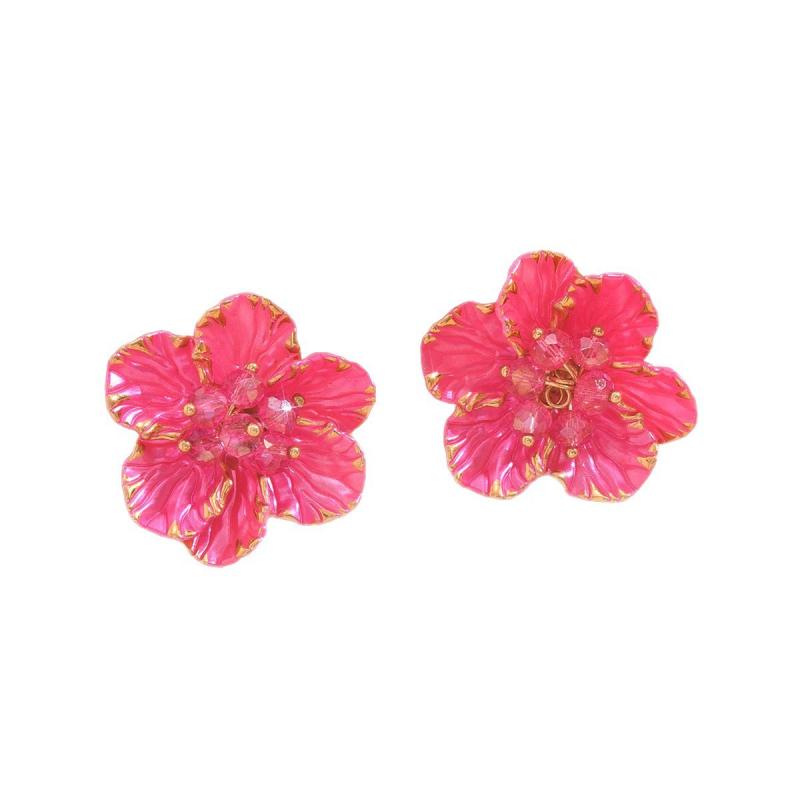Elegant Black Flower Stud Earrings for Women Vintage Colorful Crystal Acrylic Petal Earrings Wedding Party Jewelry Accessories