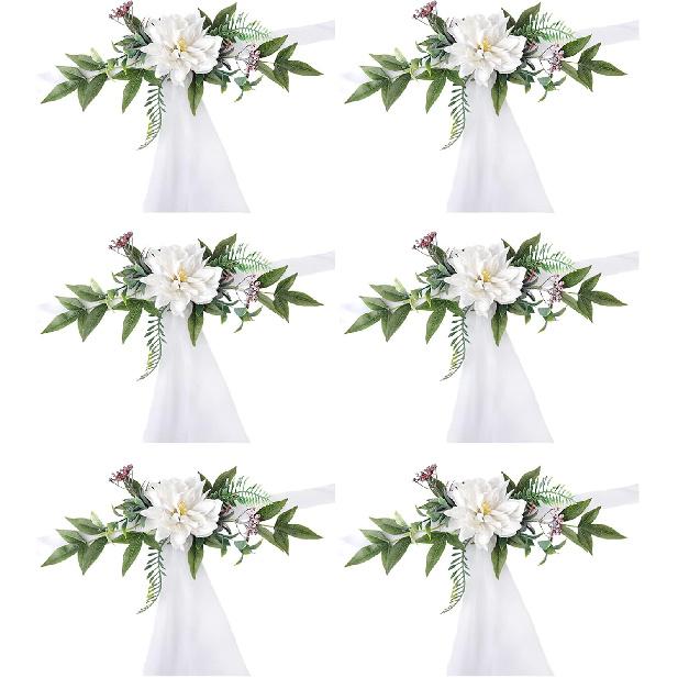 

Набор из 6 украшений для стульев в проходе на свадьбе, фиолетовые искусственные цветы с марлей, банты для церковных стульев, скамей и скамеек для свадебной церемонии, украшение для вечеринки (белый) зелёный