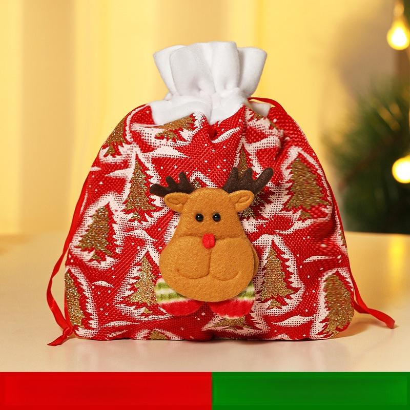 Christmas Gift Bag, Linen Cartoon Christmas Candy Bag Tote Bag Santa Gift Bag