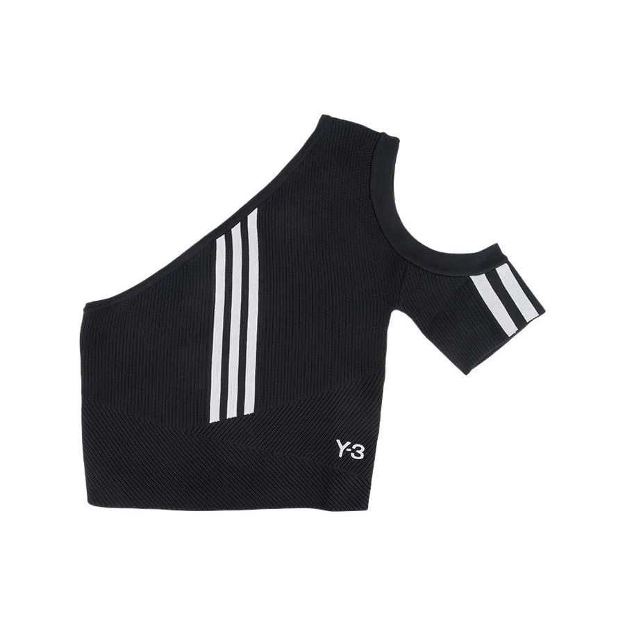 

Y-3 SS22 Полосатый трикотажный топ с открытыми плечами для женщин, черный HG8540 M
