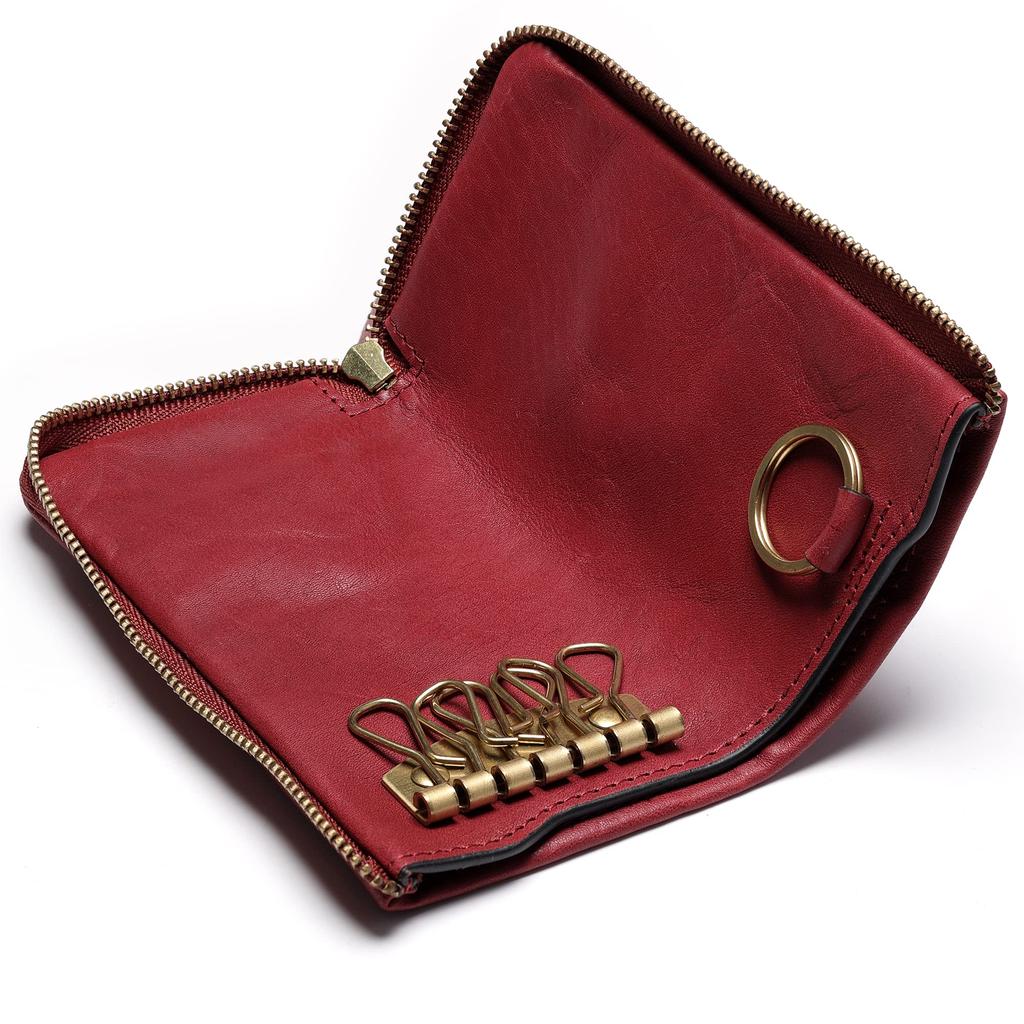[IJUN] Vintage Key Case with Card Slots and Zipper, Handmade from Vegetable-Tanned Leather