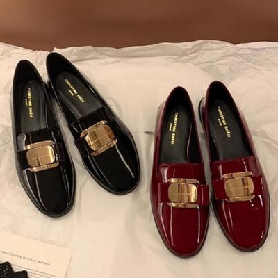 Super Soft Gold Buckle Lazy Slip-on Shoes for Women Genuine Leather Loafers Women's Small Leather Shoes for Commuting