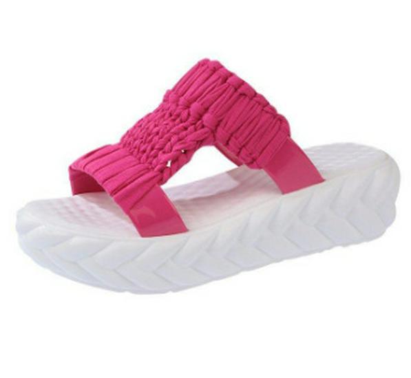 Women's Plus Size Lightweight Woven Slippers - Thick-Soled, Wool, Round-Toe Sandals, European & American Casual Style