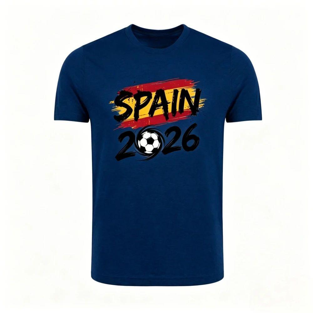 Spain 2026 Patriotic Soccer Fan T-Shirt Spanish Flag Inspired Print Shirt Men Crewneck Short Sleeve Soccer Part Supplies