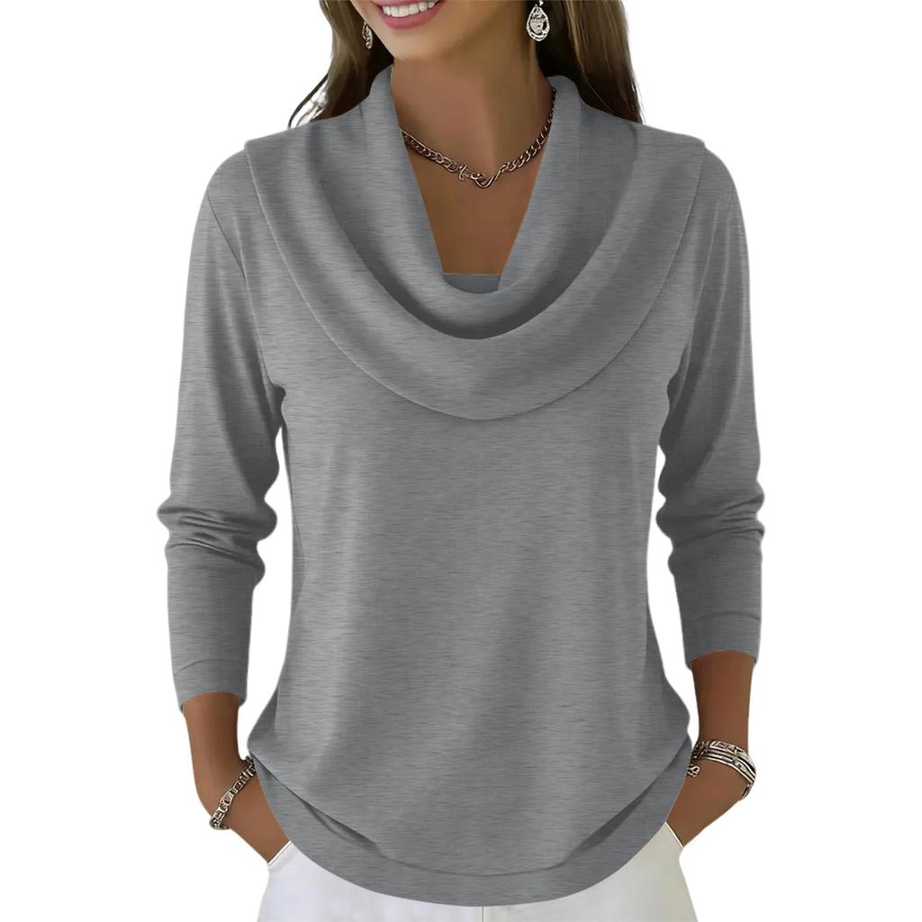 Women's Casual And Fashionable Round Neck Long Sleeved  Solid Color Top Sweater