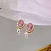 French Court Style Silver Needle Dangle Earrings with Geometric Design and Pearls