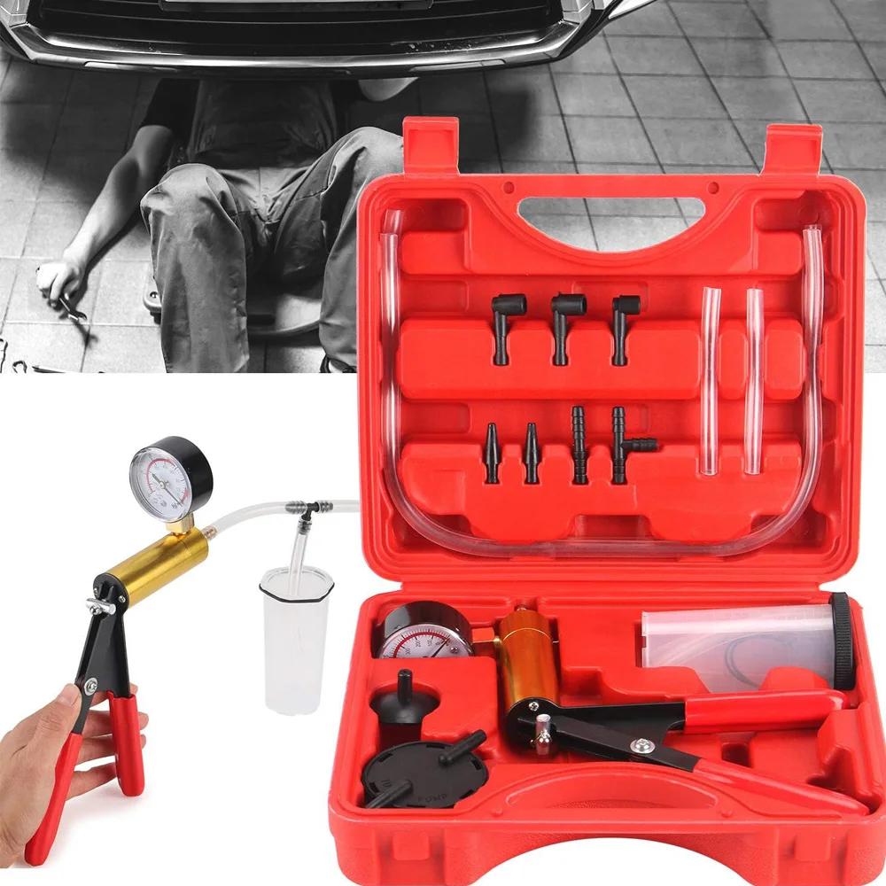 21pcs Manual Brake Bleeder Vacuum Pump Kit Automotive Fluid Tester with Gauge Adapters 2 In 1 Handheld Pistol Test Tools for Car