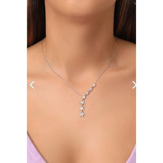 Stříbrný stříbrný náhrdelník z čistého 925 Sterling Silver White Zircon Stone Row 7 Star Model