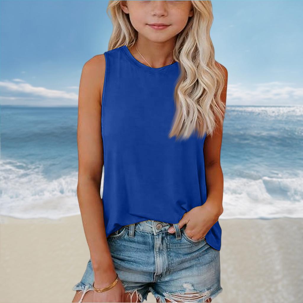 Girls Kids Summer Crewneck Sleeveless Shirts Tank Tops