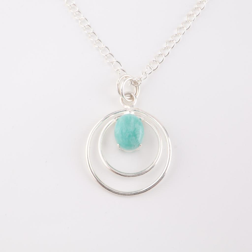 Amazonite Gemstone 925 Sterling Silver Jewelry Handmade Pendant 1.65" For Gift PP-61-32