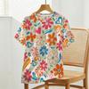 Women’s Colorful Floral Print Short Sleeve T-Shirt - Soft Street Casual Top, Versatile for Daily & Campus Wear