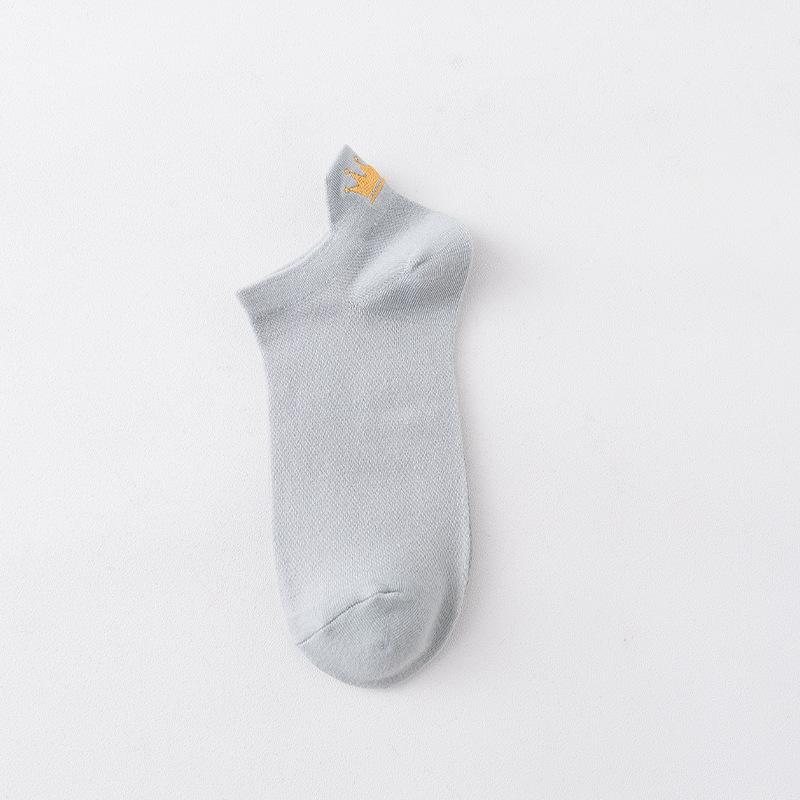 

Женские летние новые однотонные носки-лодочки с вышивкой, сетчатые, с короной на пятке, в университетском стиле, дышащие 1 pair синий