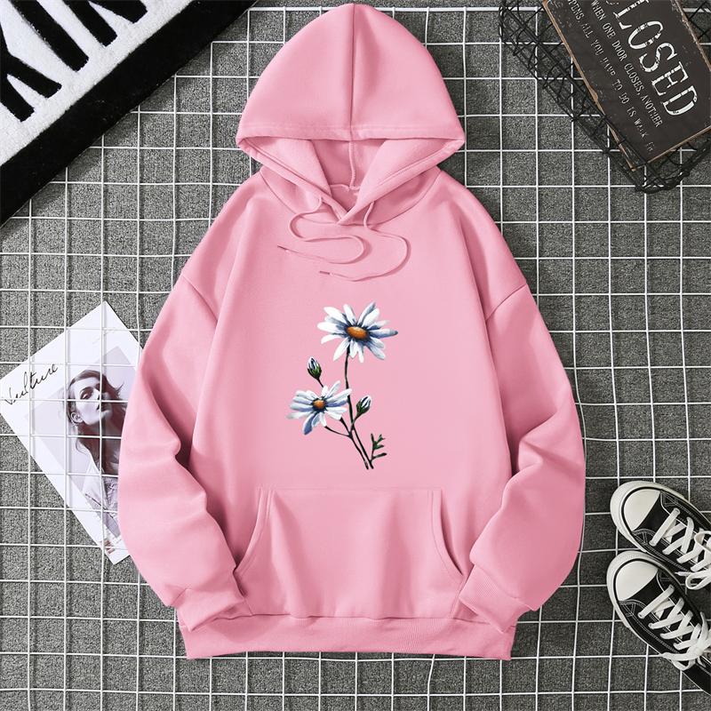 2025Creative White chrysanthemumPattern Women clothing Soft Simplicity hoddy Hot Sale Basics Streetwears Personality Hip HopTop