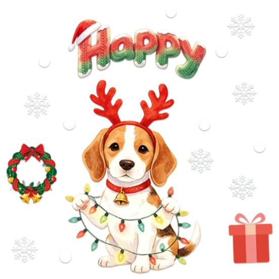 Easy Apply Window Paster Cute Dog Christmas Static Stickers, Waterproof PVC Holiday Decals for Home Decorative Scenes Store Glass, Removable