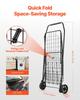 Shopping Cart, Folding Grocery Utility Cart with Dual Baskets, Waterproof Liner & Wheels, 45 KG Large Load Capacity, Heavy Duty Laundry Basket for
