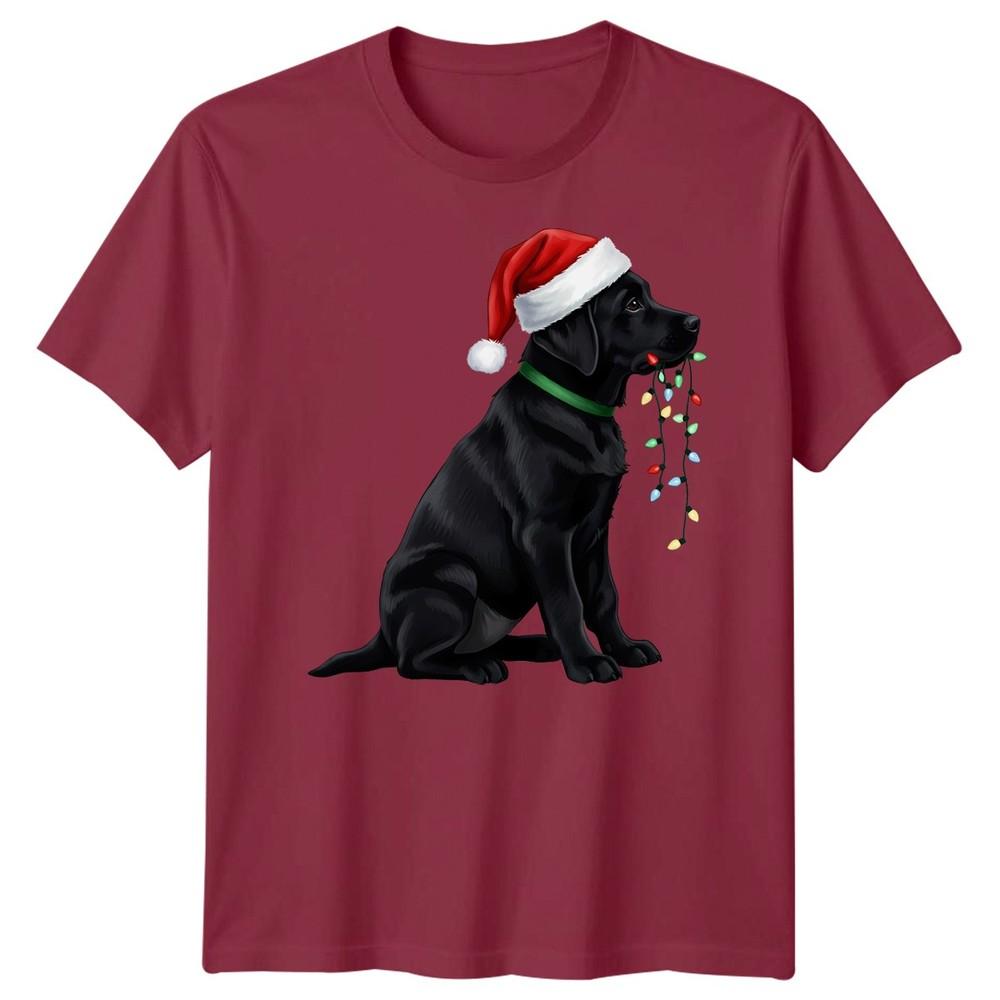 Black Labrador Dog Christmas Holidays Unisexs Unisexs Graphic Tee Santa Hat Lights