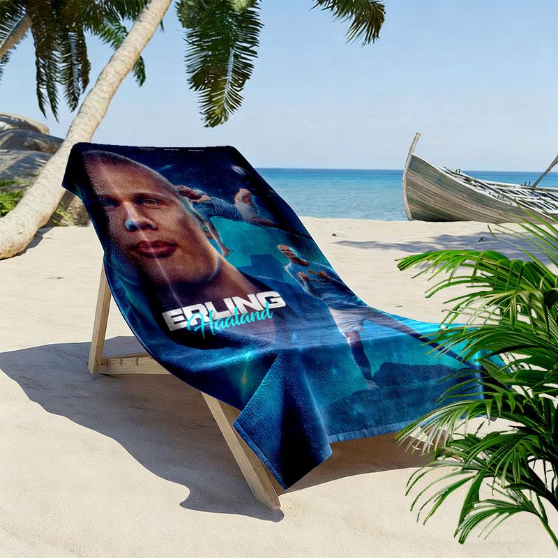 Asciugamano da Spiaggia con Stampa Gol di Haaland, Asciugamano Grande Morbido ad Asciugatura Rapida per Spiaggia Campeggio Nuoto